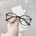 Black irregular round frame glasses with anti-blue light lenses for eye protection - Blue Light Blocking Lens / Bright Black