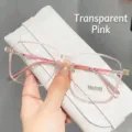 Stylish transparent pink square frame glasses with anti-blue light lenses for women - Photochromic Lenses / Transparent Pink