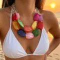 Close-up of vibrant dopamine style necklace with irregular colorful resin beads. - Multicolor (A788)