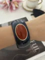 Bracciale rigido largo boho in resina con inserto di grande agata finta color ambra - Blu Rosso