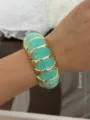 Chunky mint green marbled resin stretch bracelet featuring gold metallic dividers - Mint Green Style