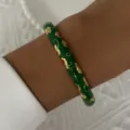 Exquisite vintage green enamel bangle featuring gold floral pattern details for women - Emerald Green Gold Floral Red Dot Style (16)