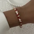 Vintage style red enamel floral bangle featuring gold accents and intricate white butterfly motifs - 6CM Diameter / Red Base White Gold Floral Style (BR26Y0273-5)