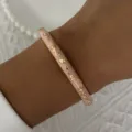 Vintage Chinese style pink enamel bangle featuring gold vine patterns and sparkling crystals - 6CM Diameter / Pink Enamel Floral (BR26Y0275-1)