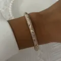Vintage Chinese style enamel bangle with delicate purple flowers on pink background - Light Pink Purple Floral Rhinestone Style (52)