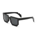 Cool black pixel mosaic sunglasses with retro digital square frame design for parties. - Black Frame