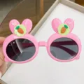 Cute pink rabbit ears children's sunglasses with cartoon carrot decorations for kids - Pink Frame Dark Grey Lens