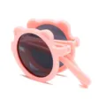 Fashionable pink bear-shaped foldable sunglasses for kids providing UV protection - Grey Lens / Pink Frame (Bear Fold-F2)