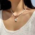 Collana bohémien con perline bianche, ciondolo a forma di pesce in ceramica e stella - Set Pesce Stella Marina Perla / Bianco