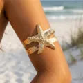 Bracciale da braccio regolabile a stella marina dorata martellata per look da spiaggia - Stile Stella Marina Martellato 09