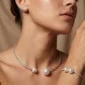 Elegante set di gioielli con perle collana bracciale e orecchini e cerimonie - Set 14 (Stile 3 Pezzi Perla Artificiale con Strass Argentato)