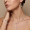 Elegante set di gioielli con strass argentati con collana a goccia e orecchini da sposa - Set 15 (Stile 3 Pezzi Nappa Goccia d'Acqua a Onda Argentato)