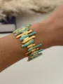 Vintage gold stainless steel melting cuff bracelet with turquoise enamel accents - Blue Gold Irregular Column Style
