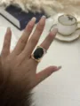 Vintage gold textured wide band statement ring with large oval black resin stone - Oval Resin Geometric Ring (0981) / Black