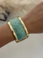 Bohemian gold-plated open bangle featuring teal enamel drip oil wavy pattern design - Green Gold Texture (585) / Gold and Green