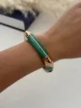 Elegant Bohemian style green and gold enamel open cuff bangle bracelet for women - Green Gold (2583) / Dark Green