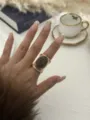 Vintage chunky gold ring with large brown resin inlay for women, bold geometric style - Oval Resin Geometric Ring (0981) / Black and Gray