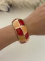 Bohemian alloy bangle featuring vibrant red and orange enamel checkered patterns. - Red and Orange Gold (3556)