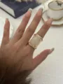 Vintage gold-textured wide band ring with oval cream resin inlay for women accessory - Oval Resin Geometric Ring (0981) / Milky White