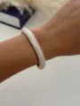 Bohemian minimalist open bangle with white enamel inlay for a chic vacation look - White Gold Fine Round (3583) / White