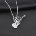 Stainless steel guitar and pick pendant necklace for men hip hop style jewelry detail view. - Steel Guitar / Grey Pick / 60cm Corn Chain / Steel