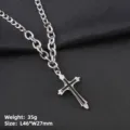 Collier à chaîne cubaine en acier inoxydable pour homme avec pendentif croix bicolore - Croix à Double Couche / Chaîne NK 60cm / Noir Argenté