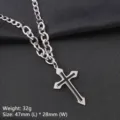 Collier pour hommes en acier inoxydable avec pendentif croix et chaîne à maillons - Style de Croix Mince à Pointes Double Couche / Chaîne NK 60cm / Argent