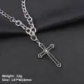 Collier chaîne cubaine style hip-hop en acier inoxydable pour homme avec croix noire - Oil Dripping Multi-Size Cross Style / Chaîne NK 60cm / Noir Argenté