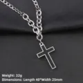 Collier pour homme en acier inoxydable avec pendentif croix noire émaillée - Style de Petite Croix à Goutte d'Huile / Chaîne NK 60cm / Noir Argenté