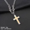 Collier avec pendentif croix bicolore argent et or avec chaîne cubaine pour hommes. - Style de Croix Soudée / Chaîne NK 60cm / Or