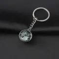 Luminous universe planet glass ball keychain bag pendant stylish metal key ring accessory - Moon