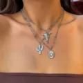 Set di collane etniche in argento vintage con ciondoli cactus turchese e bufalo - Collana Argento Stile 2(224524)