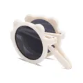 Cute foldable cream bear-shaped sunglasses for children with protective dark lenses - Grey Lens / Cream White Frame (Bear Fold-F2)
