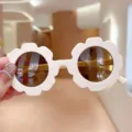 Cute white sunflower-shaped sunglasses for kids with brown UV lenses - Beige