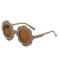 Cute khaki flower shaped sunglasses for toddlers and kids with brown tinted lenses - Gray
