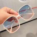 Fashion oversized square sunglasses with cream frame and blue-pink gradient lenses - Gradient Blue Pink