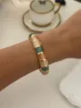 Bohemian style hand-enameled open bangle with green and peach marble texture - Brown Green Mixed (2551)