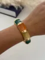 Bohemian colorful enamel bangle bracelet with green and orange marbled sections - Brown Green Mixed (157)
