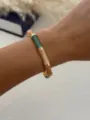 Bohemian style enamel bamboo-shaped colorful open bangle with a polished gold finish - Brown Green Mixed (1553)