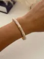 Bohemian style bamboo-shaped enamel bangle bracelet in elegant cream with gold accents - White Gold (1553)