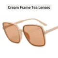 Modern oversized square sunglasses featuring a cream white frame and tea colored lenses - Rice White Frame / Tea Lens