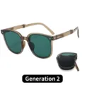 Foldable UV protection sunglasses with transparent brown frame and green lenses - Generation 2 / Deep Space Green