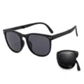 Foldable UV protection black sunglasses with classic square frames for travel - Ink Black