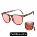 Foldable UV protection sunglasses with pink lenses and brown frame - Light Pink Coffee