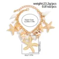 Bohemian starfish and shell charm bracelet with pearl accents and size specifications. - Bracelet (2787) / Gold