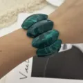 Trendiges, klobiges, geometrisches, dunkelgrünes Marmor-Acryl-Armband für Damenmode - Geometrischer breiter Stil (03028) / Schwarz Blau
