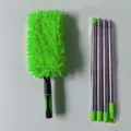 Detail of bright green chenille duster head with 4-section stainless steel extension poles - Chenille Duster Set / 1.9m Green