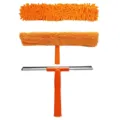 Orange 2-in-1 window cleaning tool set with chenille scrubber and rubber squeegee - Tools Set Combo