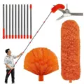 Set de plumero extensible con mango telescopico largo y cabezas de microfibra hogar. - Cepillo para Telarañas + Plumero de Fibra / Naranja