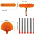 Set de plumero de microfibra con varillas de extensión y cabezales para la limpieza de ventanas. - Limpiacristales + Cepillo para Telarañas + Plumero de Chenilla Flexible / Naranja